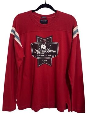 American Eagle Large Red Honey Brew Long Sleeve Shirt Vintage Slim Fit Retro